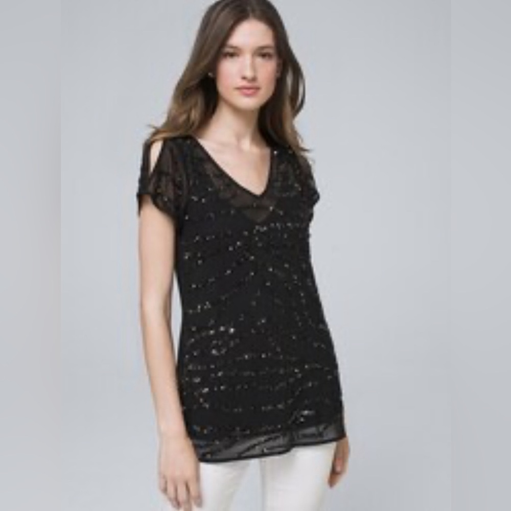 🆕 White House Black Market Black Sequin Top | S
